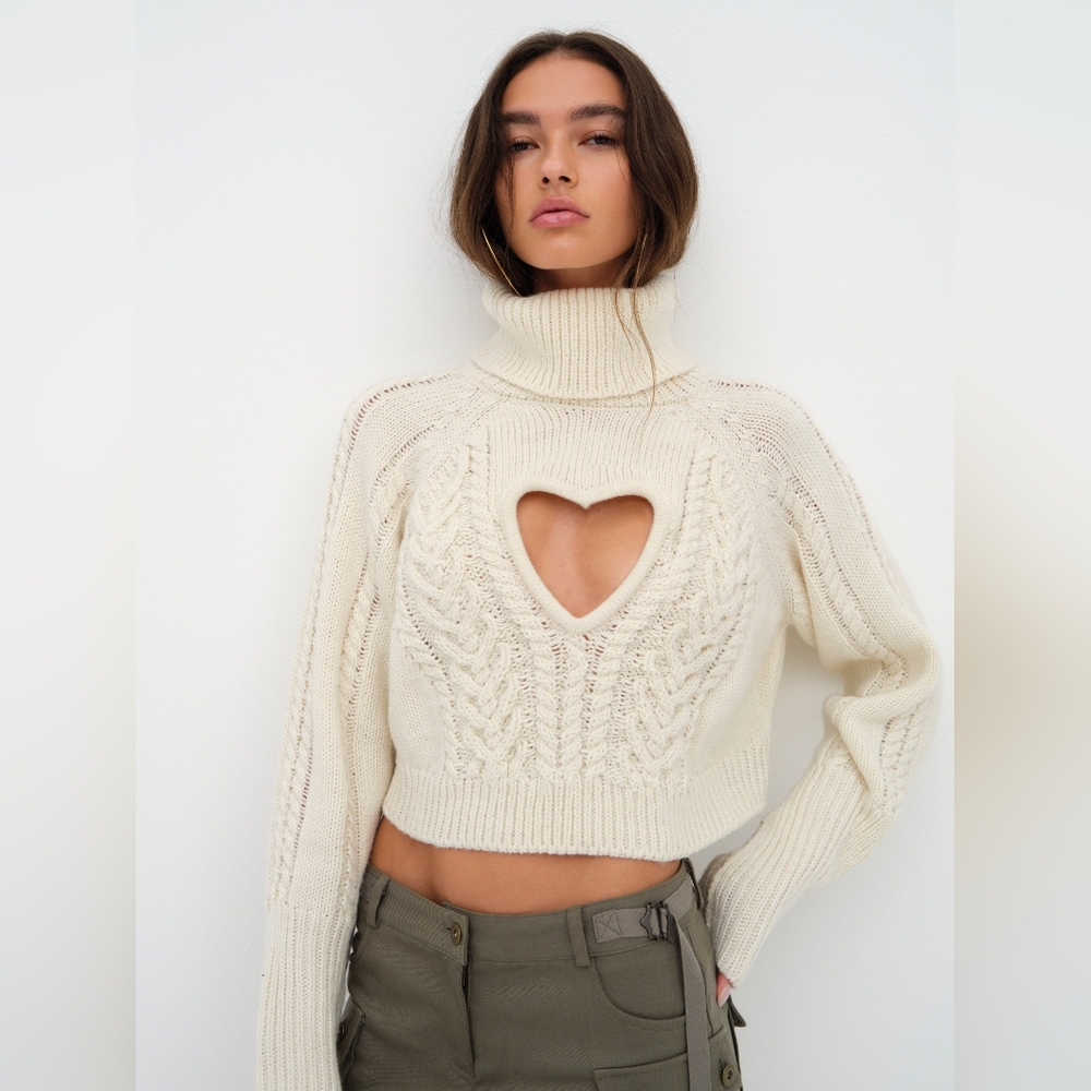 NWT For Love And Lemons Vera Cropped Cut Out Sweater XS